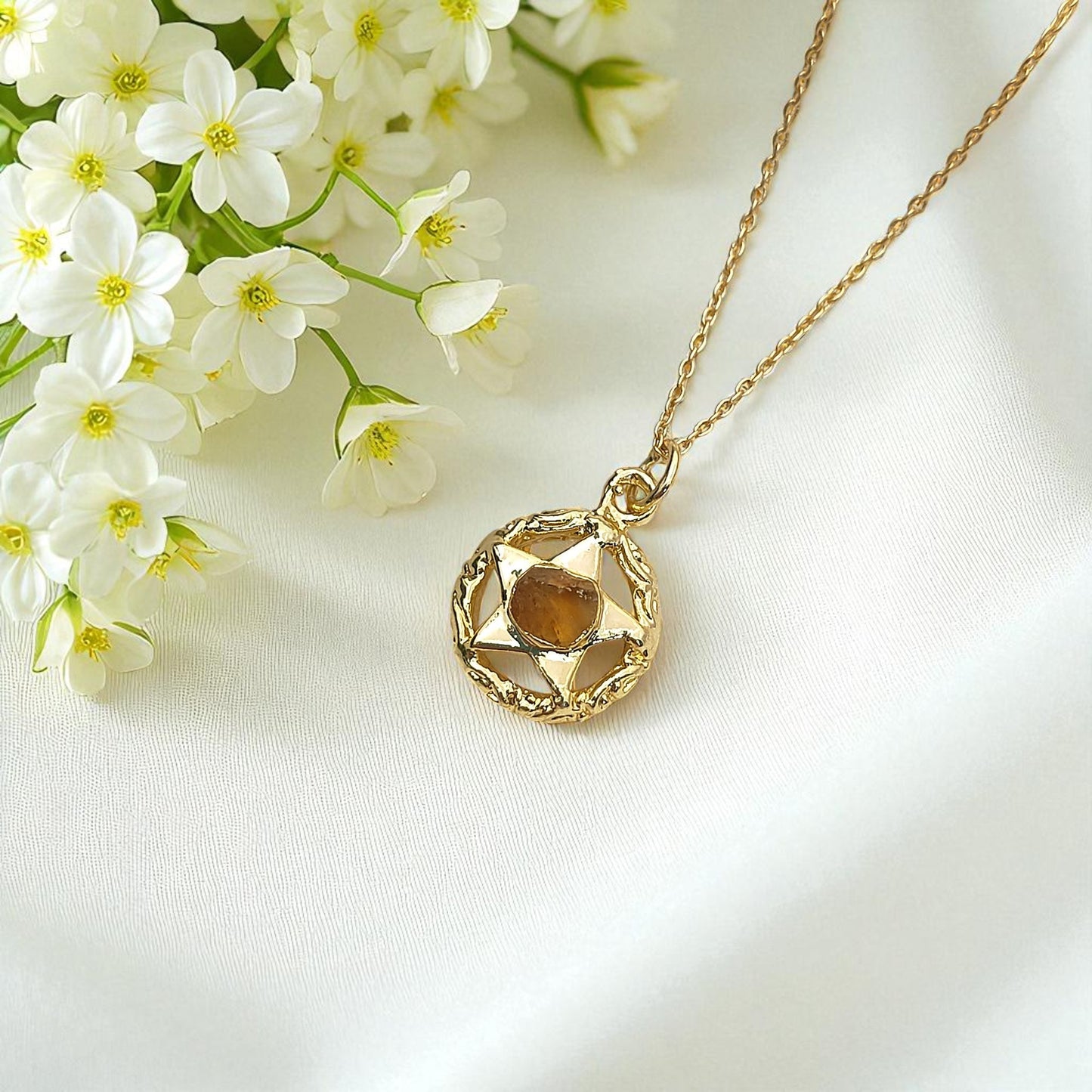 November Birthstone Raw Citrine Necklace Minimalist Gold Plated Star Pendant for Gift