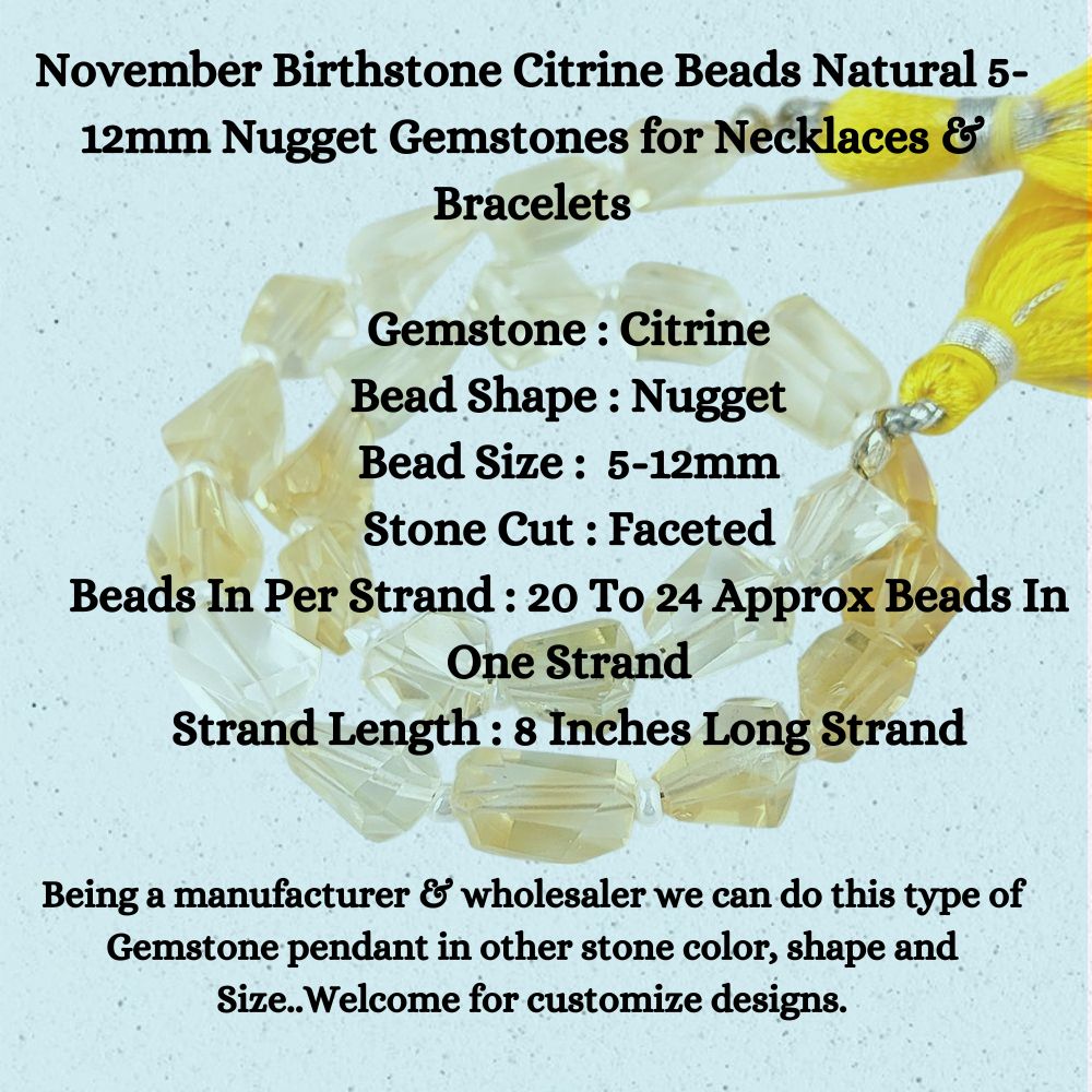 November Birthstone Citrine Beads Natural 5-12mm Nugget Gemstones for Necklaces & Bracelets