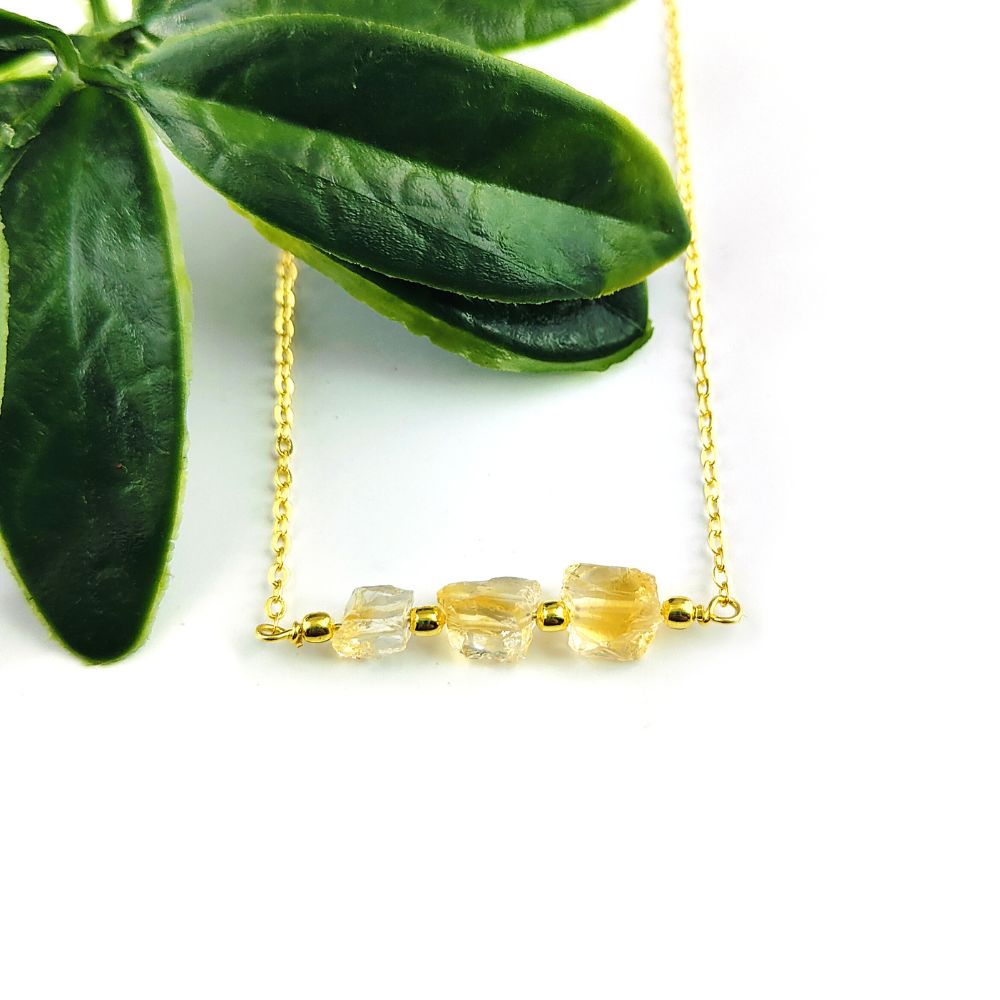 Handmade Yellow Raw Citrine Necklace – Gold Plated November Birthstone Jewelry