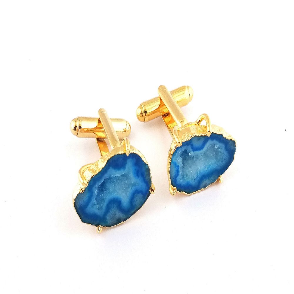 Handcrafted Ocean Druzy Cufflinks - Gold Electroformed Set - Perfect Gift for Him