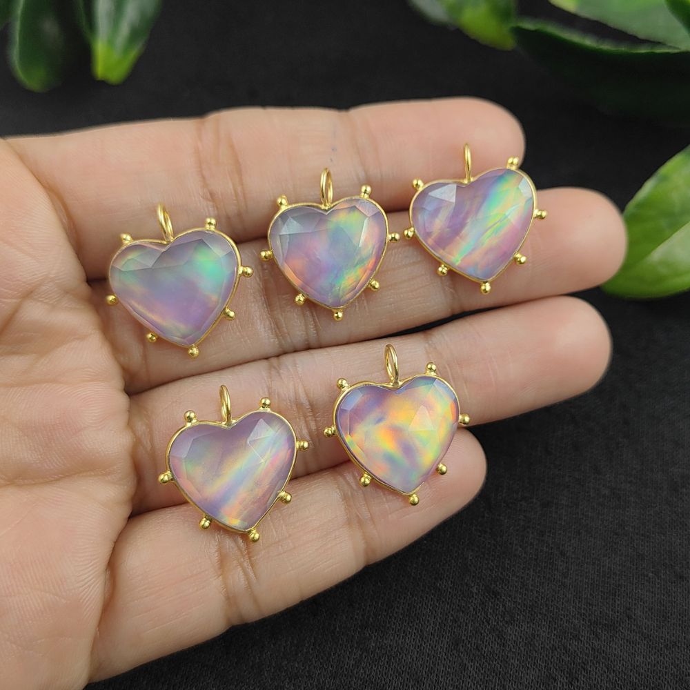 October Birthstone Fire Opal Heart Pendant Gold Plated 925 Silver Handmade Necklace Gemstone Minimalist Jewelry for Women- Selling Per Piece