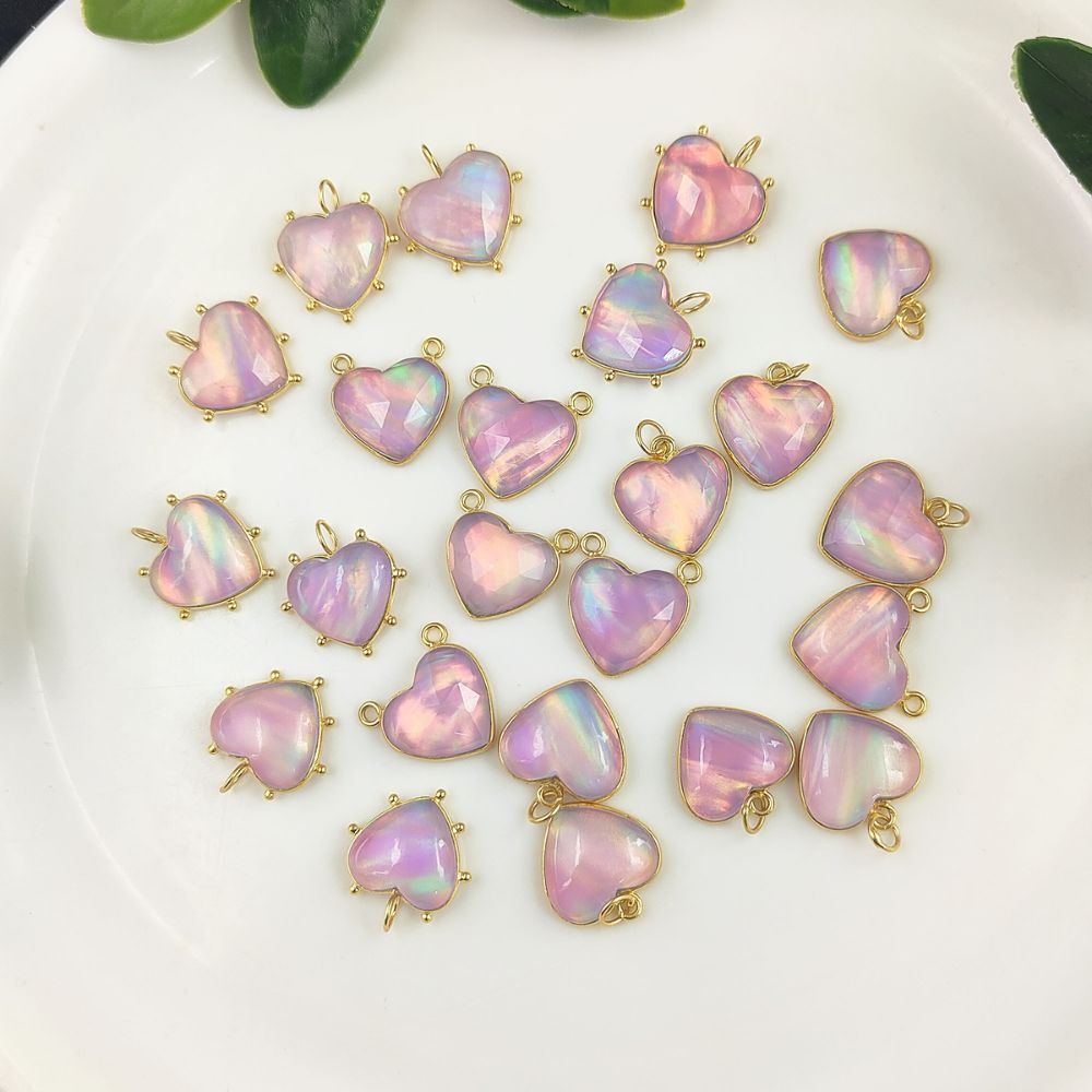 October Birthstone Fire Opal Heart Pendant Gold Plated 925 Silver Handmade Necklace Gemstone Minimalist Jewelry for Women- Selling Per Piece