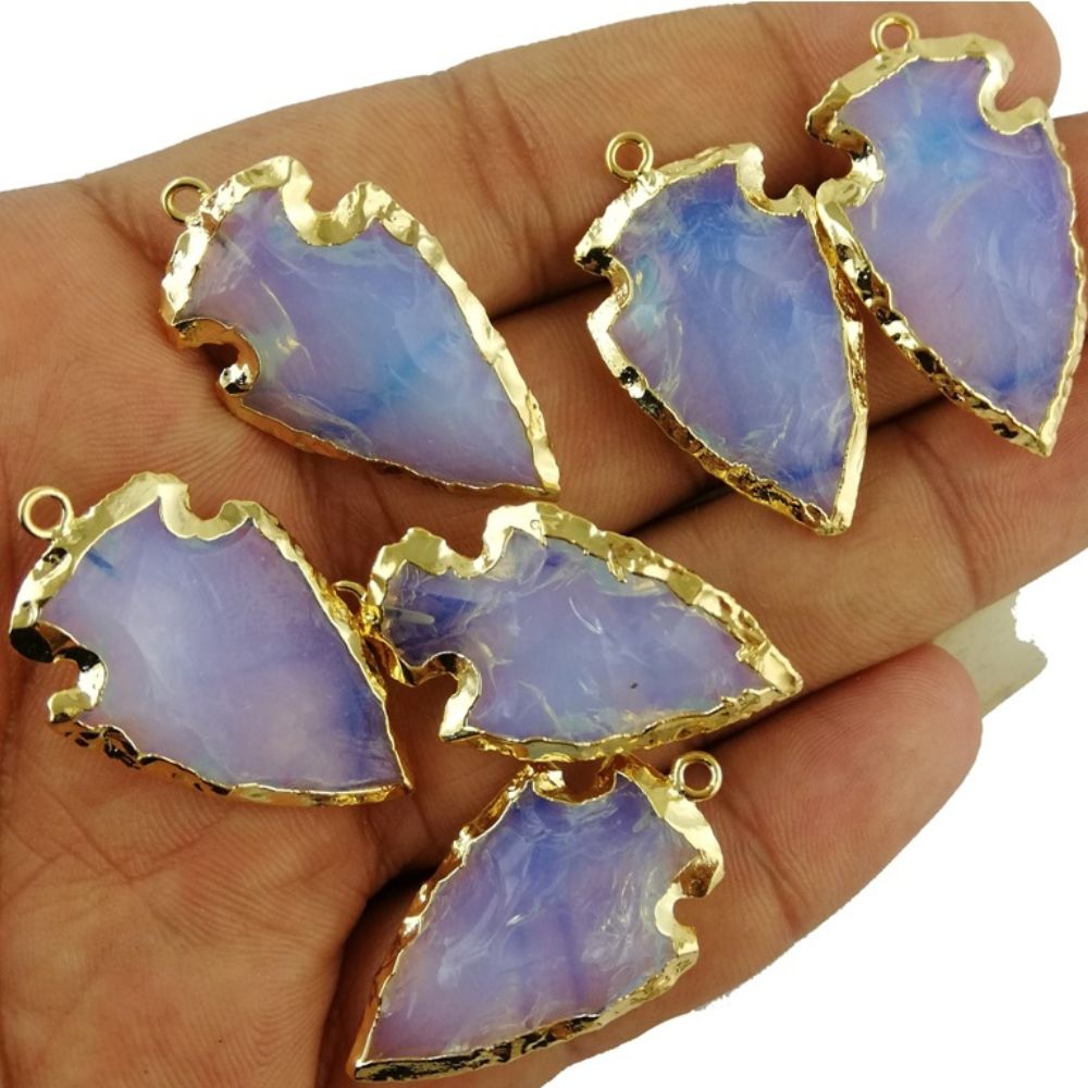 Arrow-Shaped Opalite Pendant Necklace – Handmade Gold Electroplated Birthstone Jewelry – Minimalist Crystal Charm
