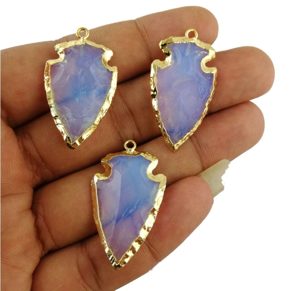 Handmade Opalite Pendant Necklace Gold Electroplated Birthstone Minimalist Arrow-Shaped Jewelry- Selling Per Piece