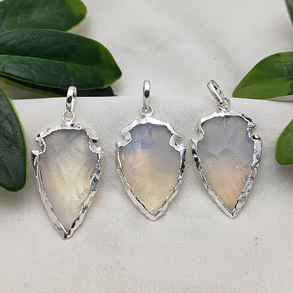 Opalite Tribal Arrowhead Charm, Gold/Silver Electroplated Boho Pendant for Necklaces, Earrings, DIY Jewelry – Per Piece
