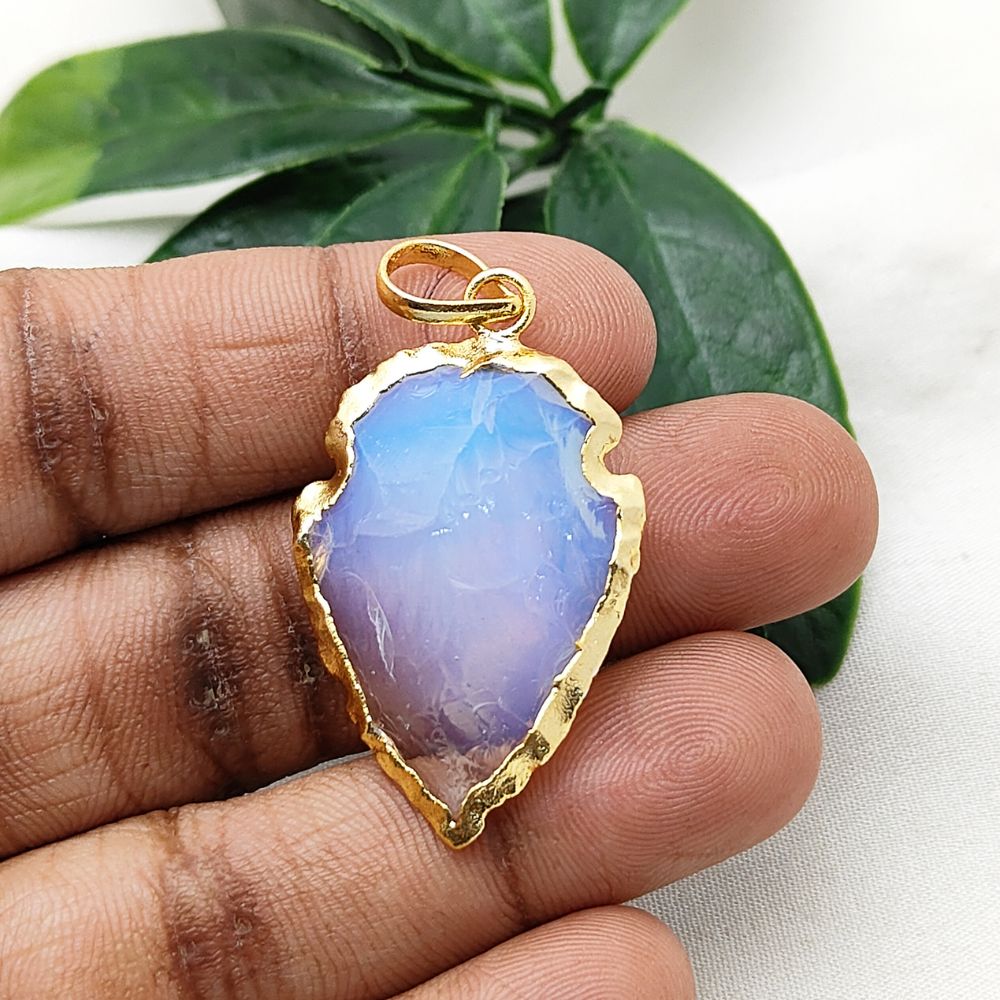 Opalite Tribal Arrowhead Charm, Gold/Silver Electroplated Boho Pendant for Necklaces, Earrings, DIY Jewelry – Per Piece