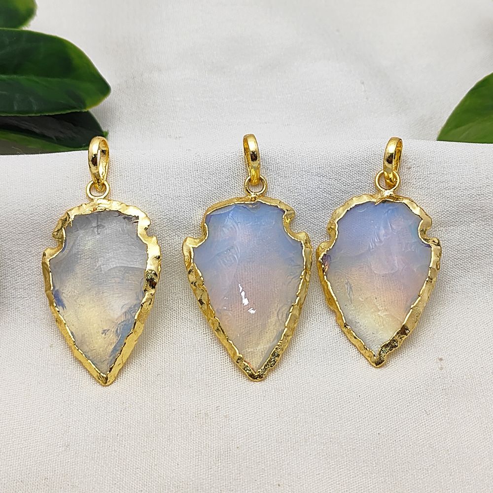 Opalite Tribal Arrowhead Charm, Gold/Silver Electroplated Boho Pendant for Necklaces, Earrings, DIY Jewelry – Per Piece