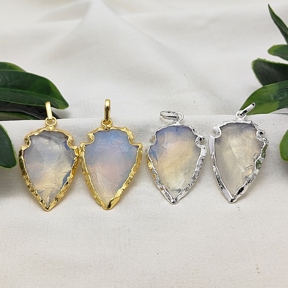 Opalite Tribal Arrowhead Charm, Gold/Silver Electroplated Boho Pendant for Necklaces, Earrings, DIY Jewelry – Per Piece