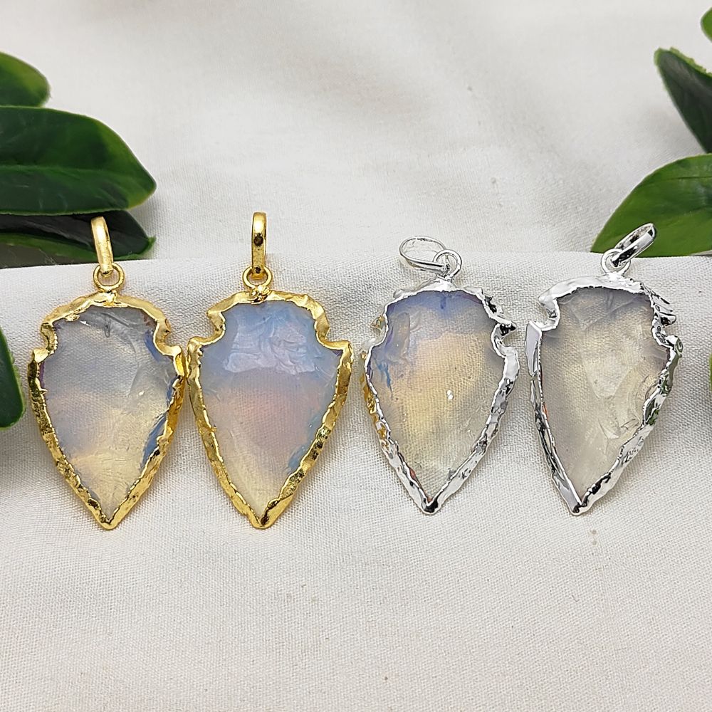 Opalite Tribal Arrowhead Charm, Gold/Silver Electroplated Boho Pendant for Necklaces, Earrings, DIY Jewelry – Per Piece
