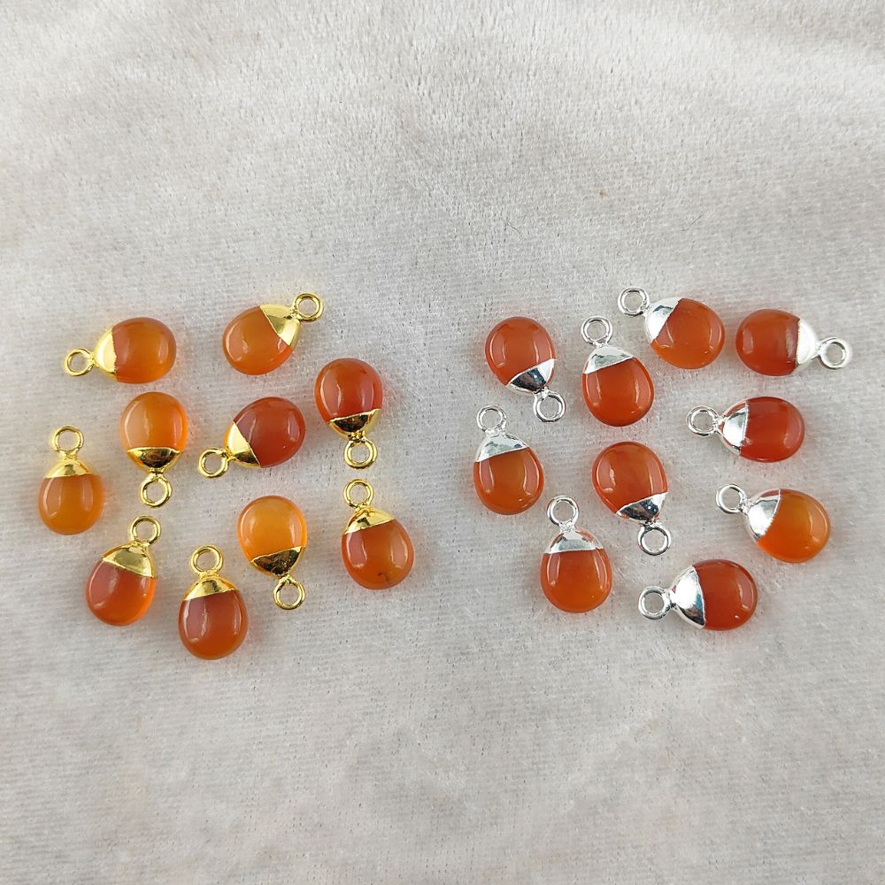Orange Carnelian Crystal Pendant with Gold or Silver Electroplated Cap 8–10mm Tumbled Gemstone for Handmade Jewelry
