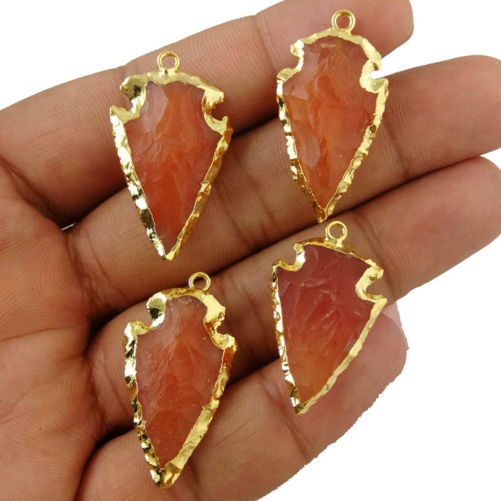 Handmade Carnelian Arrow Pendant – Gold Electroplated Minimalist Gemstone Necklace for Women