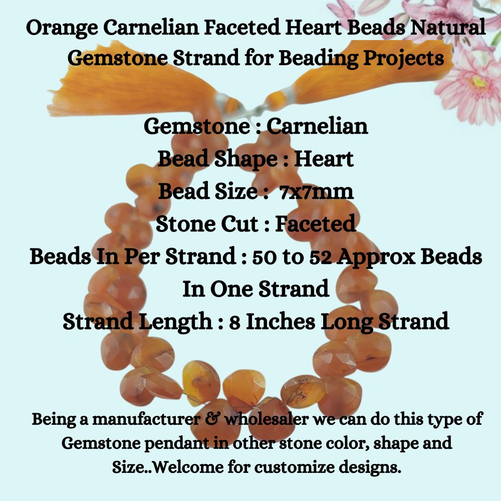Faceted Carnelian Heart Beads – Vibrant Orange Beads for DIY Jewelry Creations