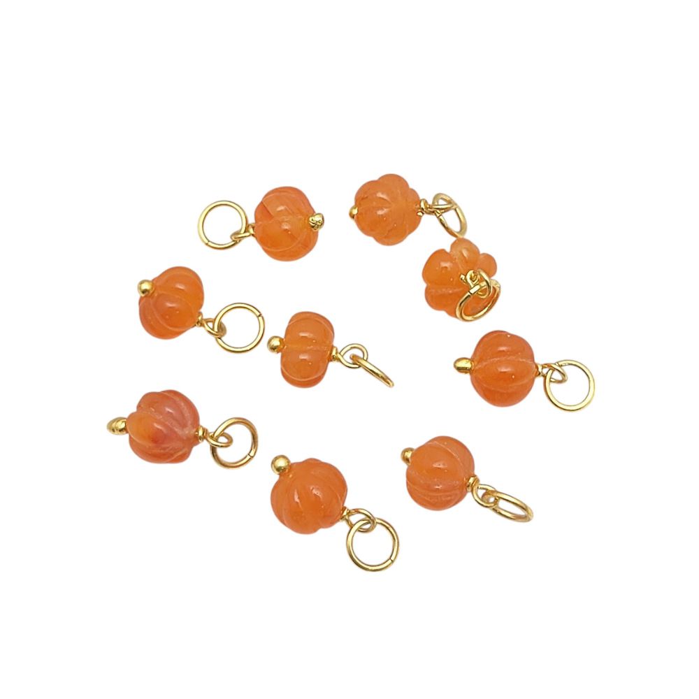 Orange Carnelian Pumpkin Charm Pendant Carved Melon Gemstone Bead for Jewelry Crafting- Selling Per Piece