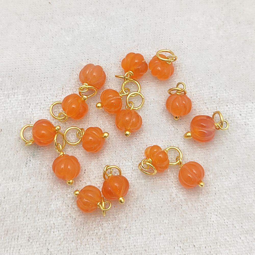 Orange Carnelian Pumpkin Charm Pendant Carved Melon Gemstone Bead for Jewelry Crafting- Selling Per Piece
