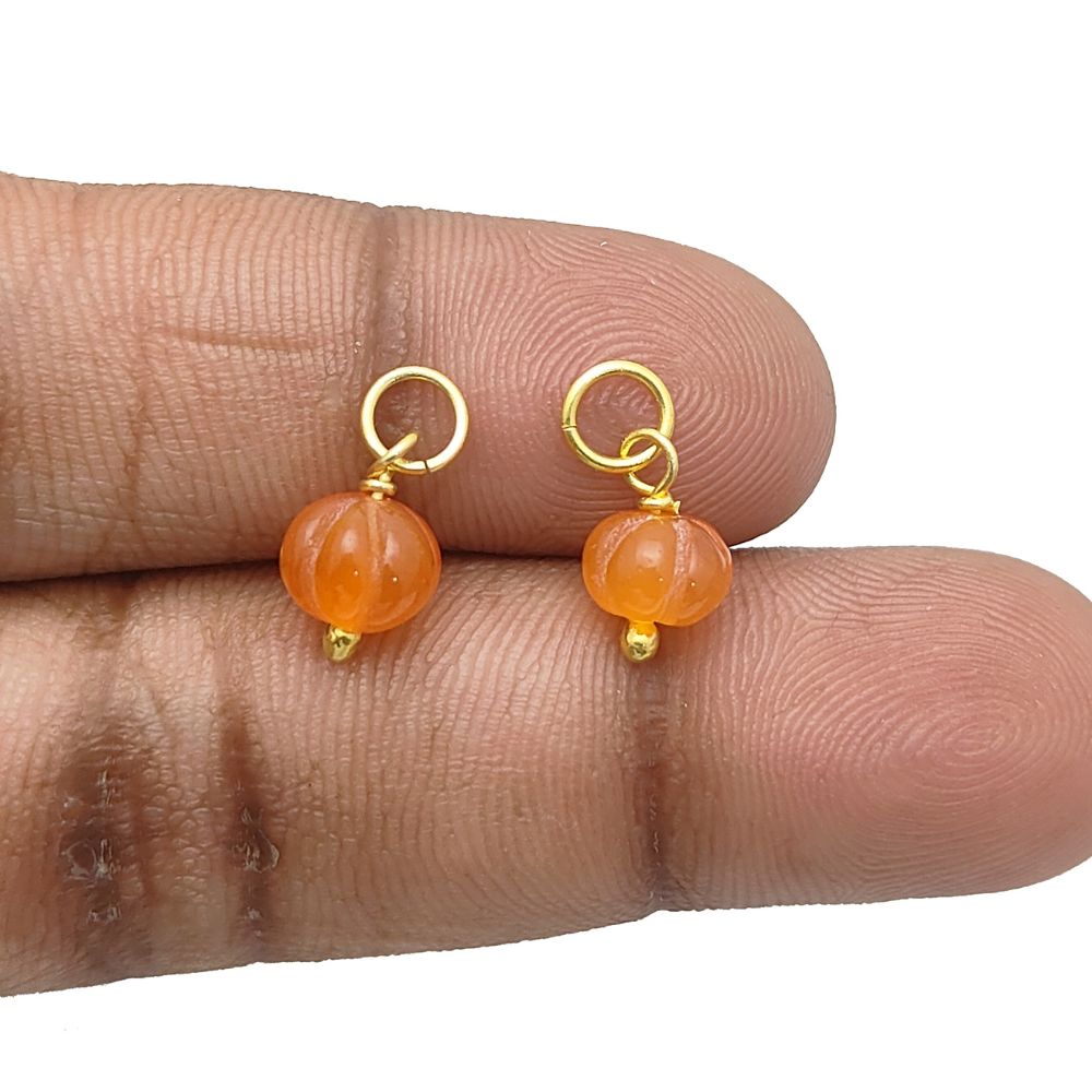 Orange Carnelian Pumpkin Charm Pendant Carved Melon Gemstone Bead for Jewelry Crafting- Selling Per Piece
