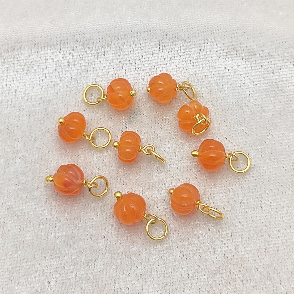Orange Carnelian Pumpkin Charm Pendant Carved Melon Gemstone Bead for Jewelry Crafting- Selling Per Piece
