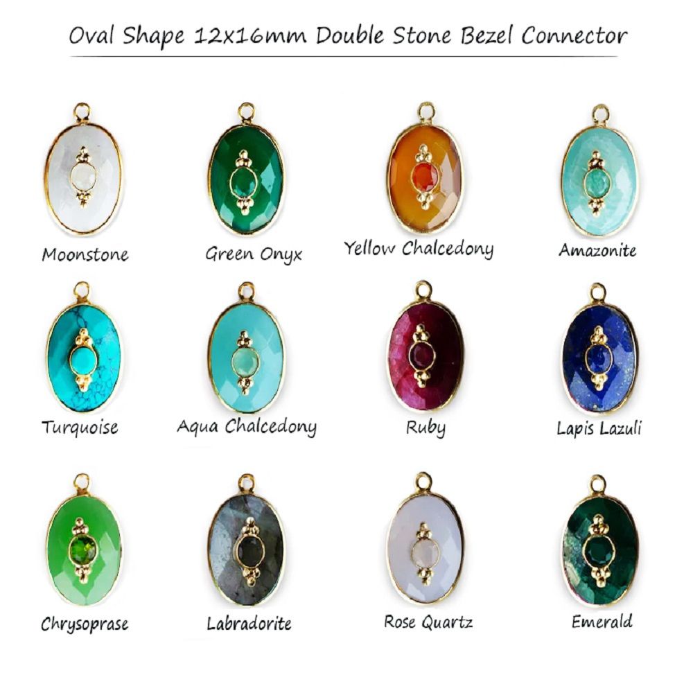 Oval Shape Multi-Color Gemstone Pendant in Gold Plated 925 Silver Bezel Set Connector Charm for Jewelry Designers