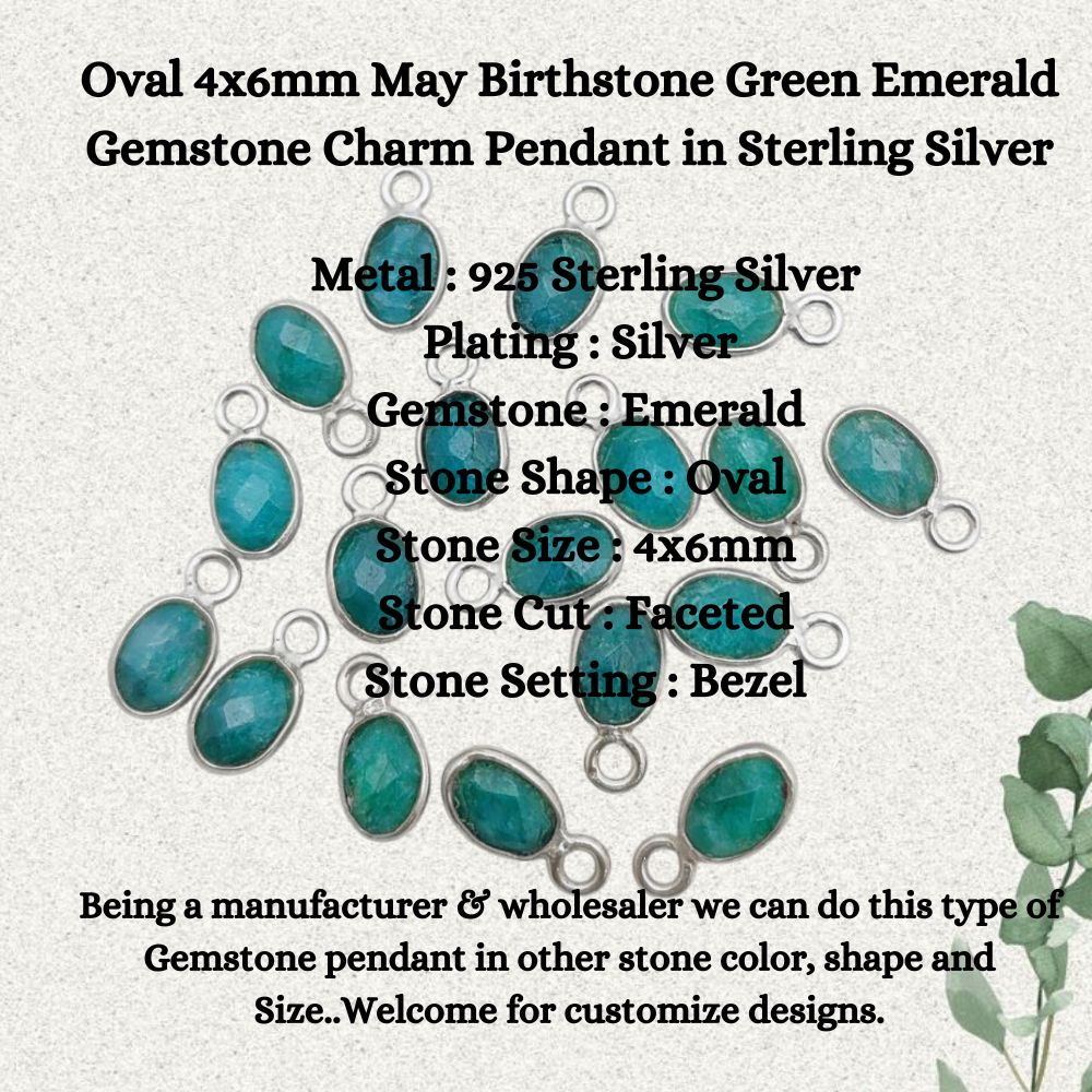 925 Sterling Silver Green Emerald Pendant – 4x6mm Oval Birthstone Charm