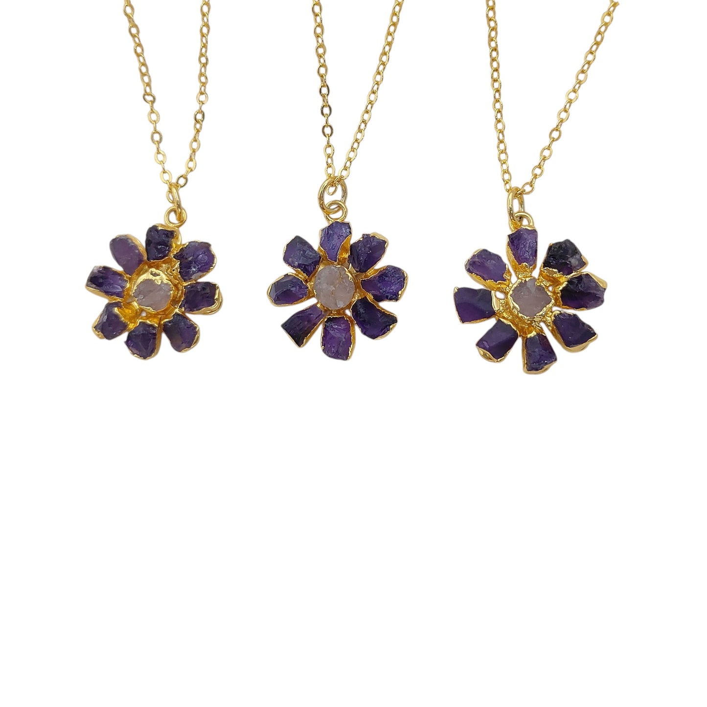 Purple Amethyst Flower Pendant Necklace Handmade Raw Gemstone Jewelry Bohemian Gift for Women- Selling Per Piece