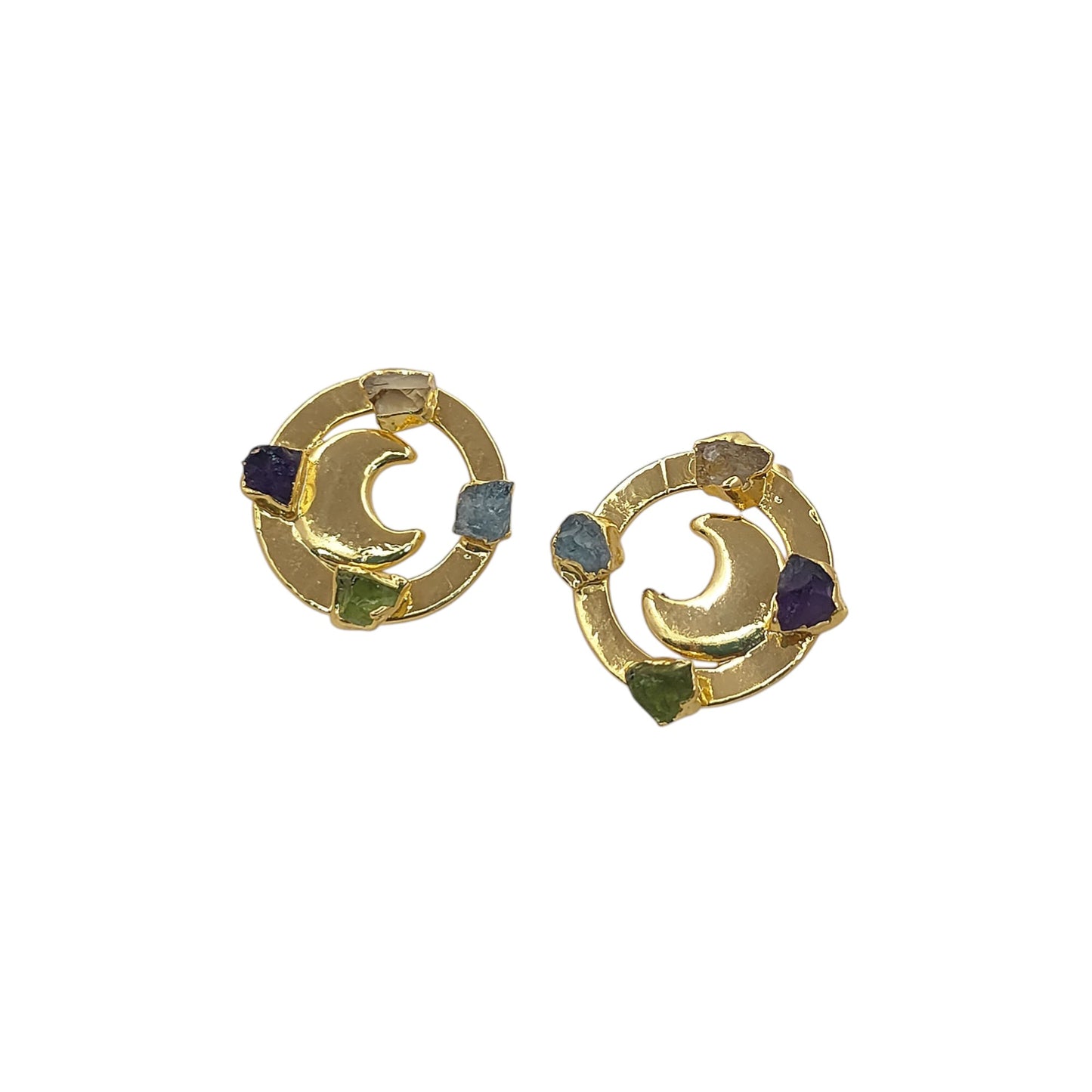 Raw Crystal Crescent Half Moon Stud Earrings Celestial-Inspired Handmade Jewelry for Her- Selling Per Pair