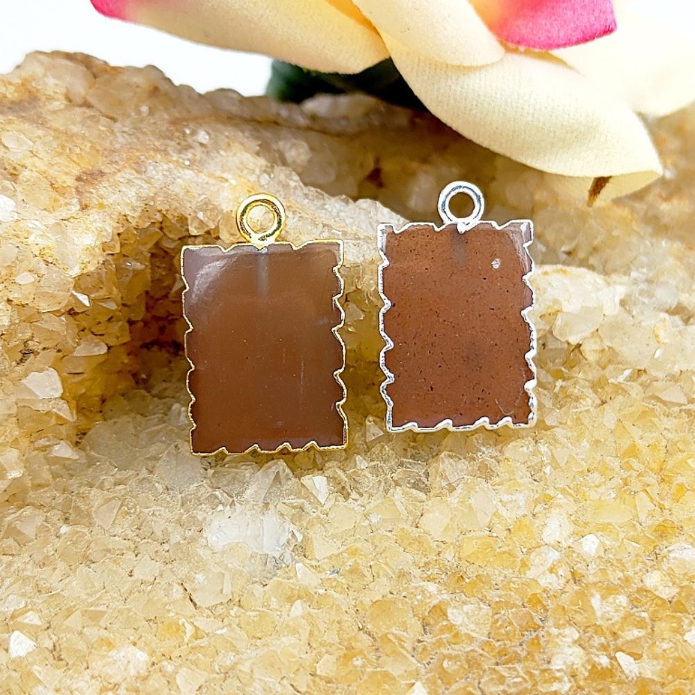 Handmade Gold/Silver Electroplated Slice Zig Zag Pendant 16x12mm Rectangle Multi Gemstone Minimalist Jewelry For Women- Selling Per Piece