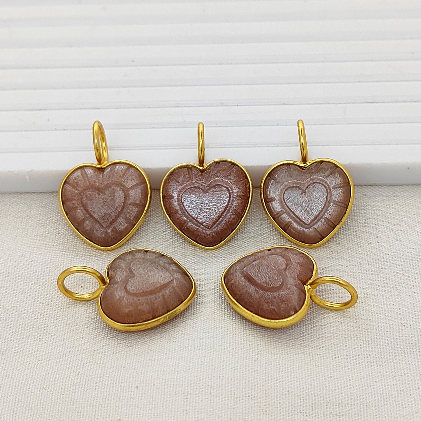 Peach Moonstone Heart Charm Necklace Handmade 15mm Healing Gemstone Pendant for Spiritual Jewelry- Selling Per Piece