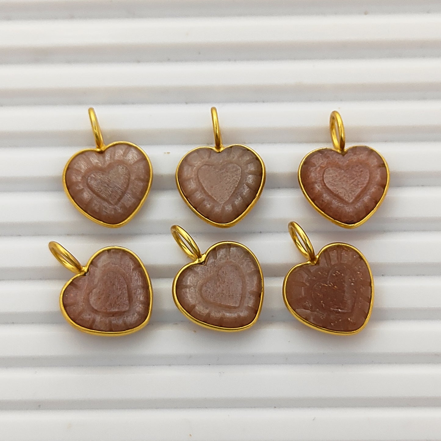 Peach Moonstone Heart Charm Necklace Handmade 15mm Healing Gemstone Pendant for Spiritual Jewelry- Selling Per Piece