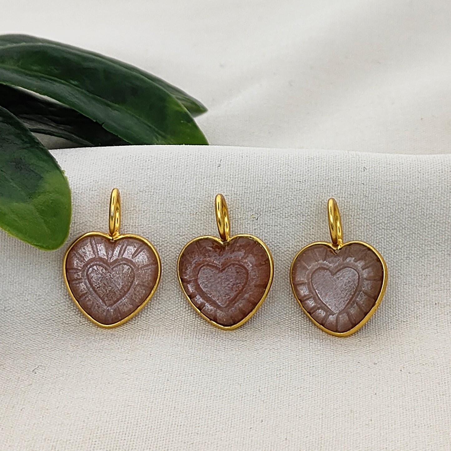 Peach Moonstone Heart Charm Necklace Handmade 15mm Healing Gemstone Pendant for Spiritual Jewelry- Selling Per Piece