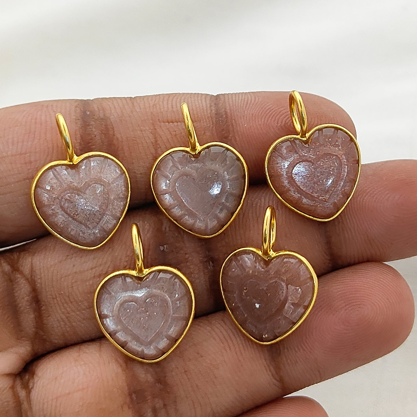 Peach Moonstone Heart Charm Necklace Handmade 15mm Healing Gemstone Pendant for Spiritual Jewelry- Selling Per Piece