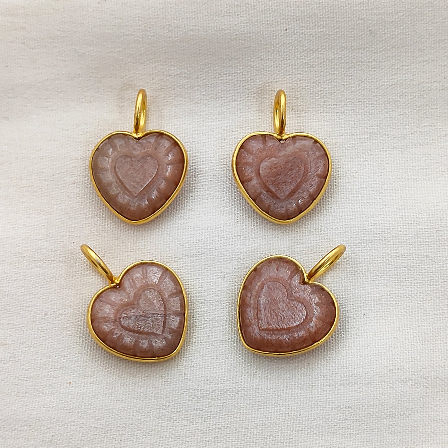 Peach Moonstone Heart Charm Necklace Handmade 15mm Healing Gemstone Pendant for Spiritual Jewelry- Selling Per Piece