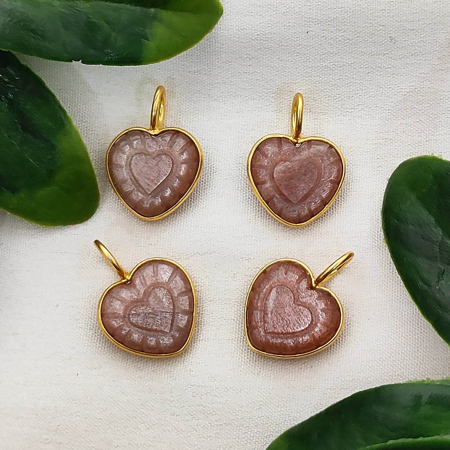 Peach Moonstone Heart Charm Necklace Handmade 15mm Healing Gemstone Pendant for Spiritual Jewelry- Selling Per Piece