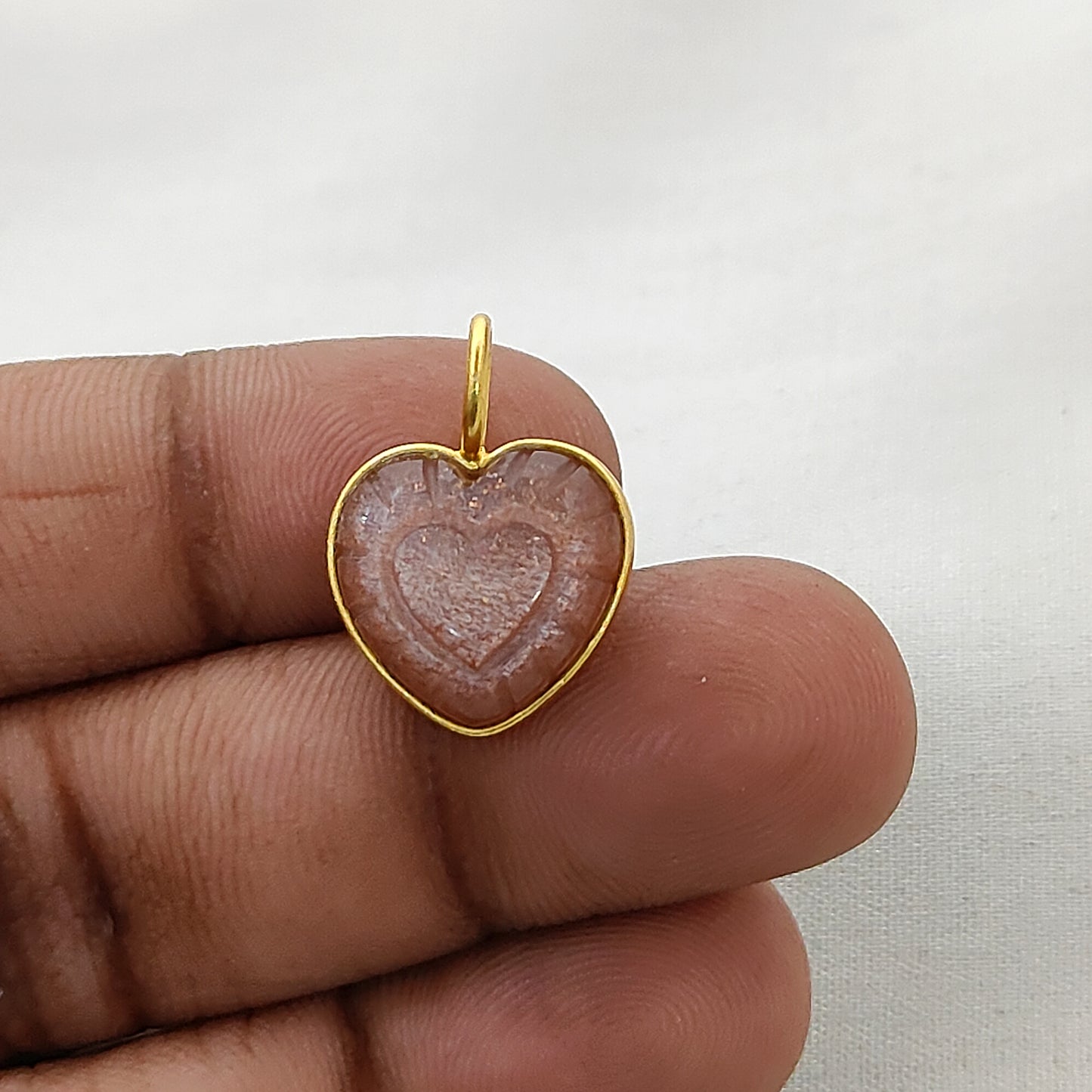 Peach Moonstone Heart Charm Necklace Handmade 15mm Healing Gemstone Pendant for Spiritual Jewelry- Selling Per Piece