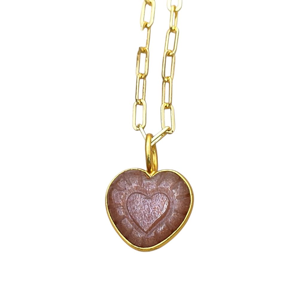 Peach Moonstone Heart Necklace Handmade Gemstone on Elegant Gold Chain Jewelry for Gift- Selling Per Piece