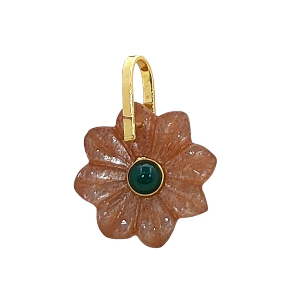 Peach Moonstone Flower Pendant Gold Plated 925 Sterling Silver