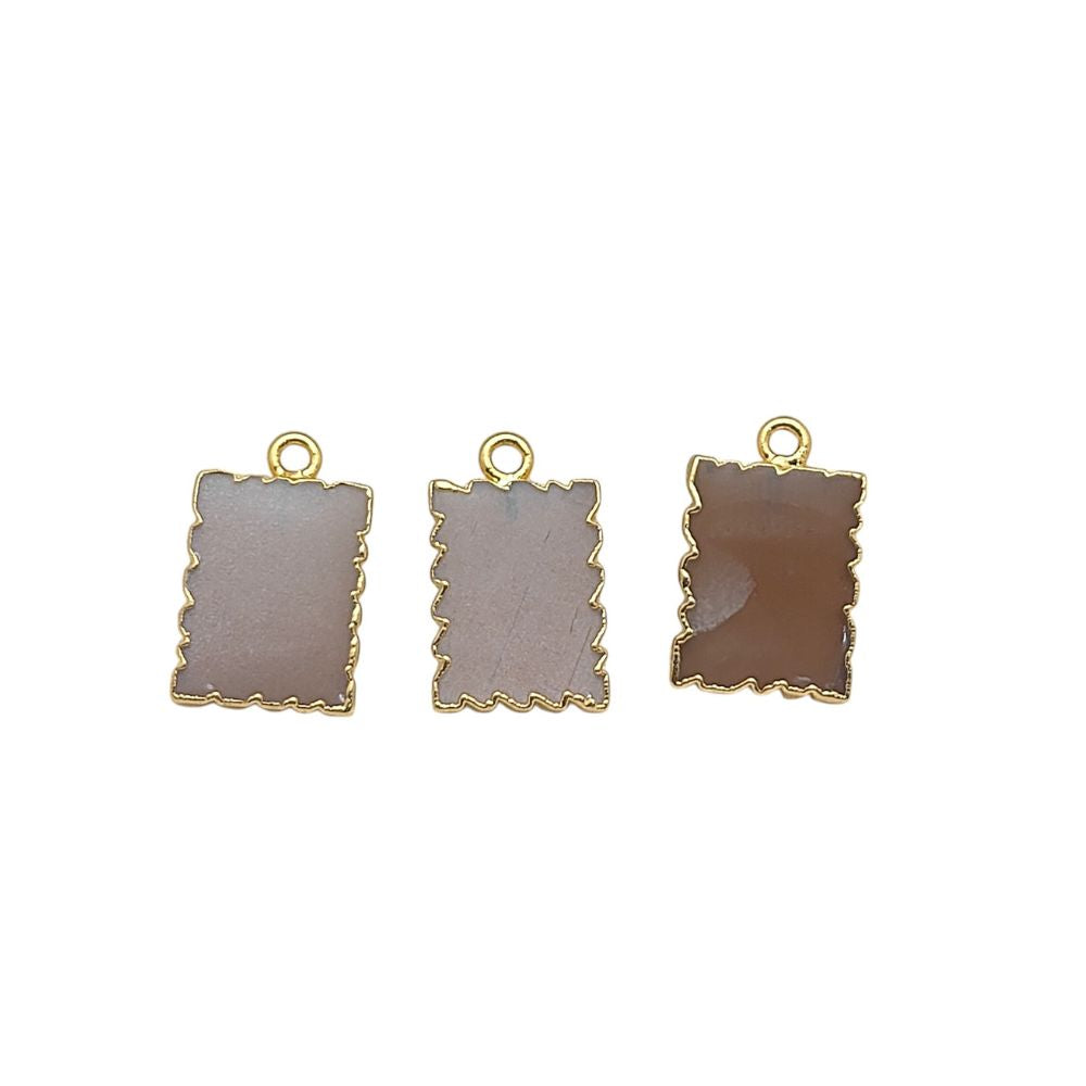 Peach Moonstone Necklace with Gold Electroplated Zig Zag Gemstone Slice Pendant