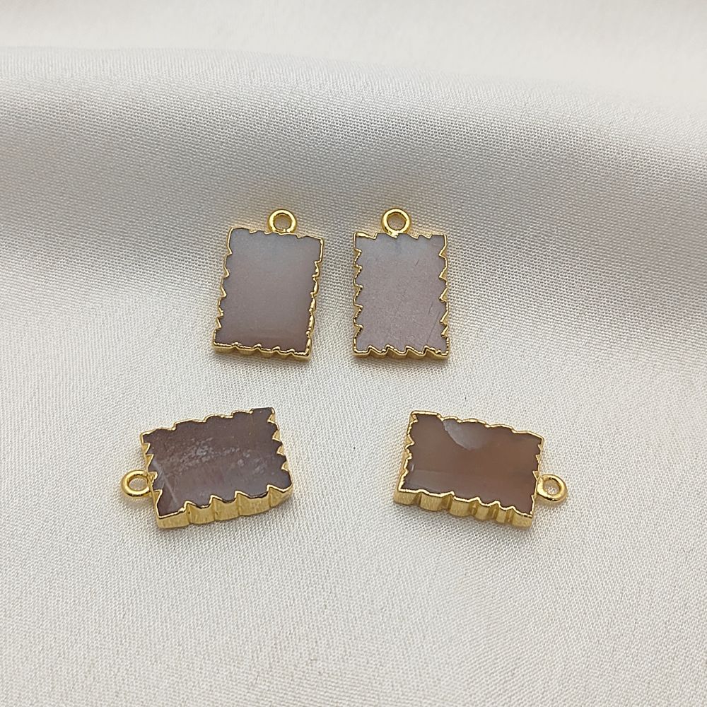Handmade Peach Moonstone Necklace, Gold Electroplated Zig Zag Gemstone Slice Pendant