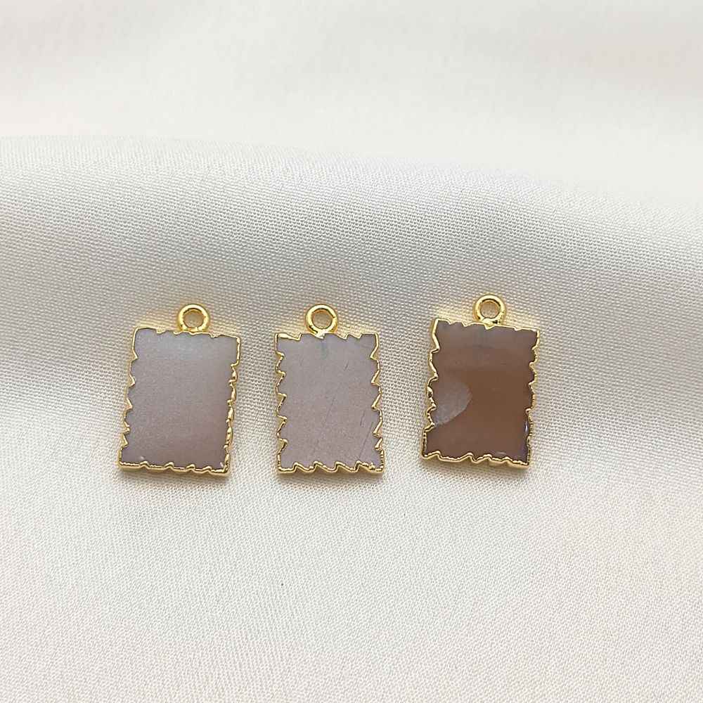 Peach Moonstone Necklace Gold Electroplated Zig Zag Gemstone Slice Pendant