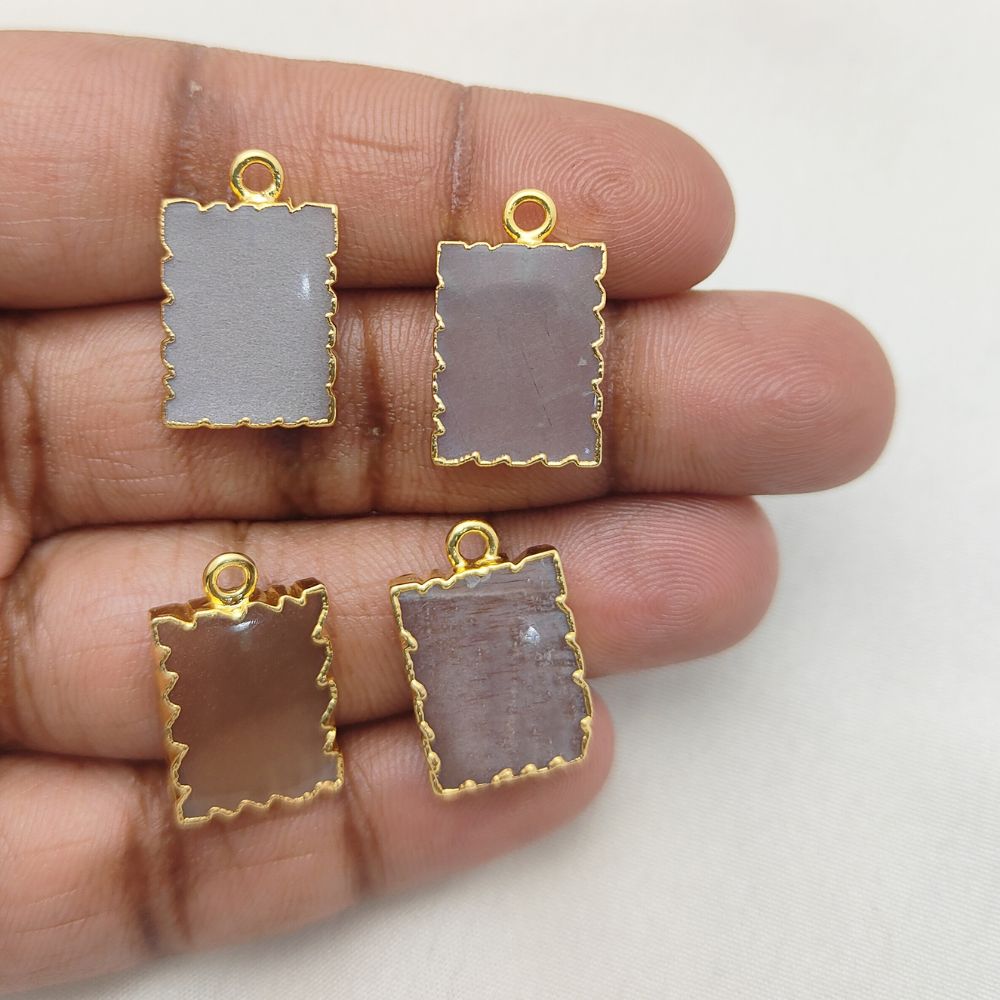 Elegant Peach Moonstone Necklace, Gold Electroplated Zig Zag Gemstone Slice Pendant