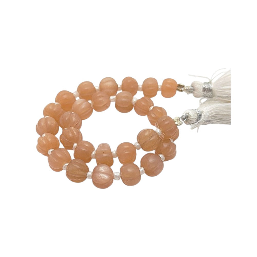 Peach Moonstone Pumpkin Beads Carved Gemstones for Timeless and Elegant Jewelry Designs