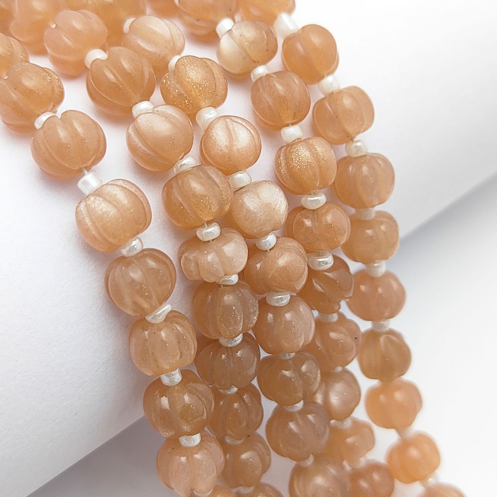 Peach Moonstone Pumpkin Beads – Carved Gemstones for Refined and Elegant Jewelry Designs
