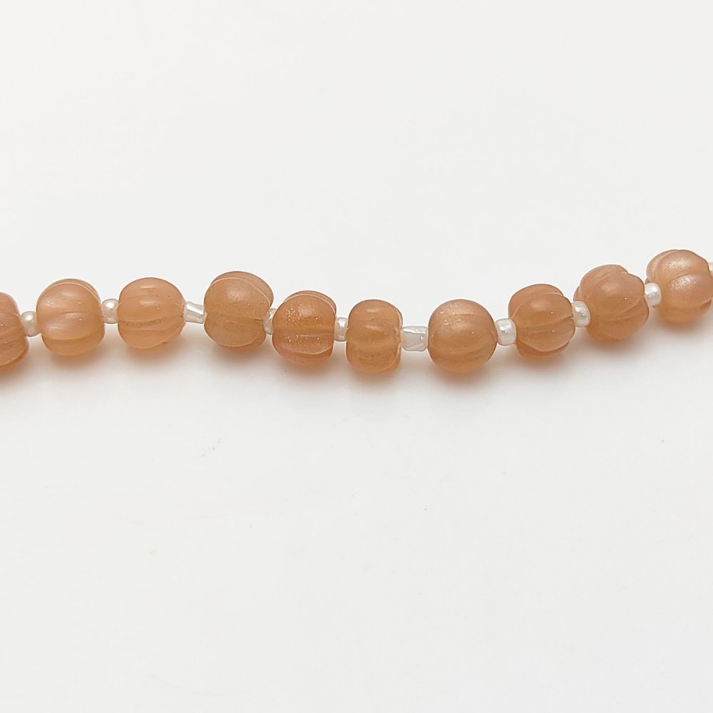 Peach Moonstone Pumpkin Beads – Unique Carved Gemstones for Timeless and Elegant Jewelry