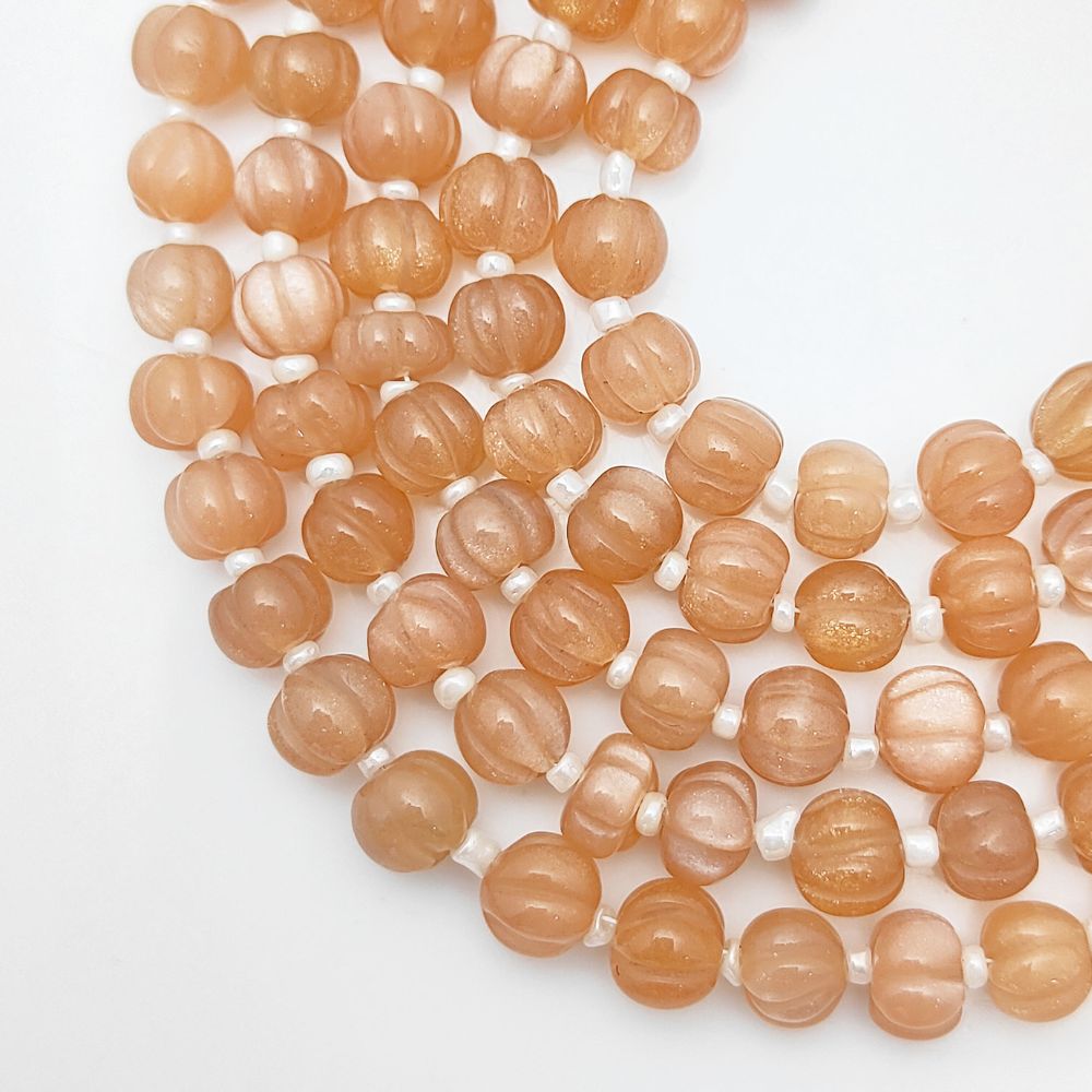Peach Moonstone Carved Pumpkin Beads – Perfect Gemstones for Elegant Jewelry Making