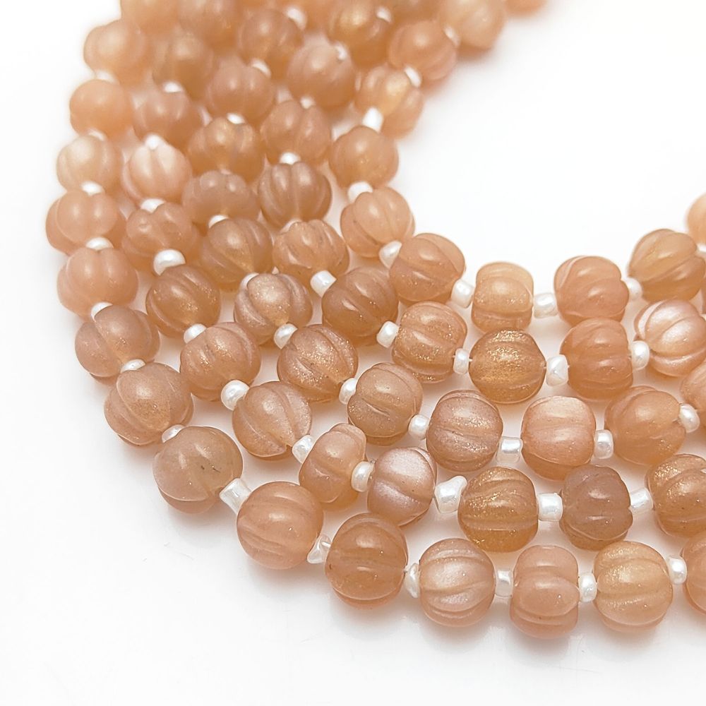 Carved Peach Moonstone Pumpkin Beads – Beautiful Gemstones for Timeless Jewelry Projects