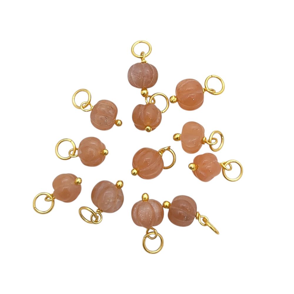 Peach Moonstone Pumpkin Charm Pendant Hand-Carved Melon Gemstone Bead for Making- Selling Per Piece