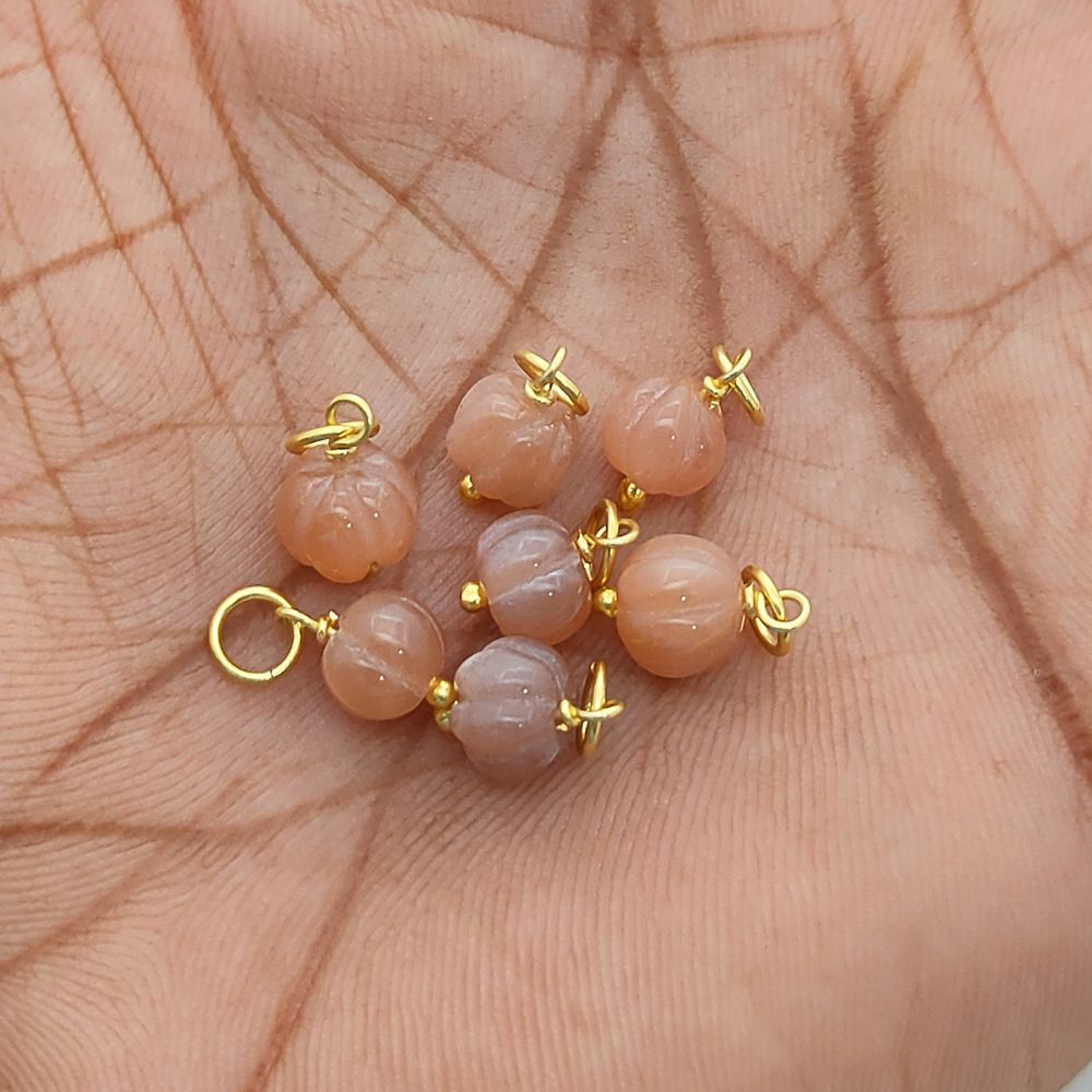 Peach Moonstone Pumpkin Charm Pendant Hand-Carved Melon Gemstone Bead for Making- Selling Per Piece