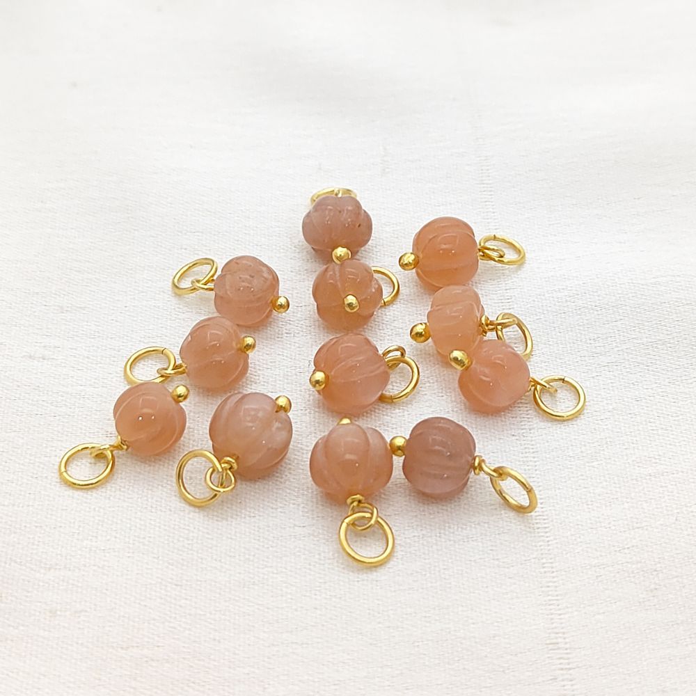Peach Moonstone Pumpkin Charm Pendant Hand-Carved Melon Gemstone Bead for Making- Selling Per Piece