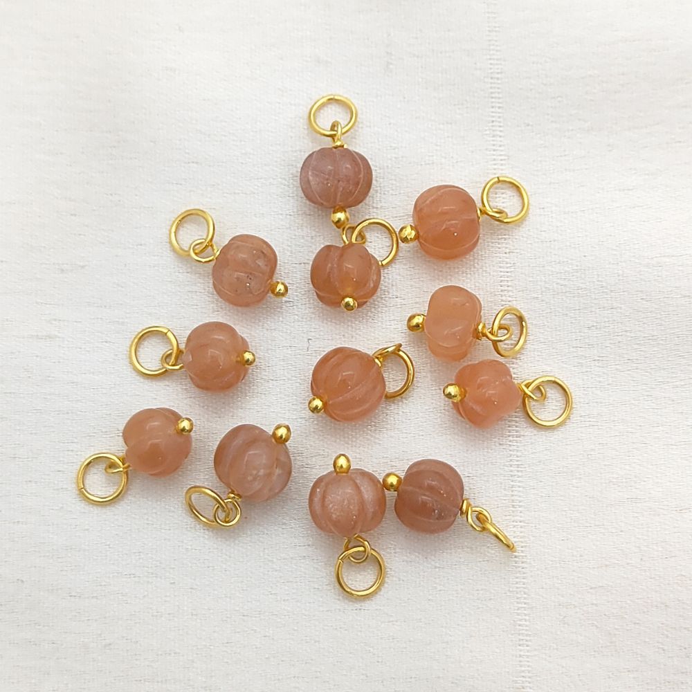 Peach Moonstone Pumpkin Charm Pendant Hand-Carved Melon Gemstone Bead for Making- Selling Per Piece