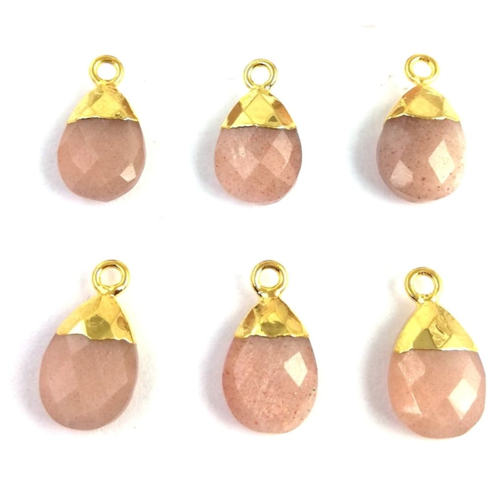 Gold Electroplated Cap Teardrop Pendant 13x9mm Handmade Pear Gemstone Charm Jewelry For Her- Selling Per Piece