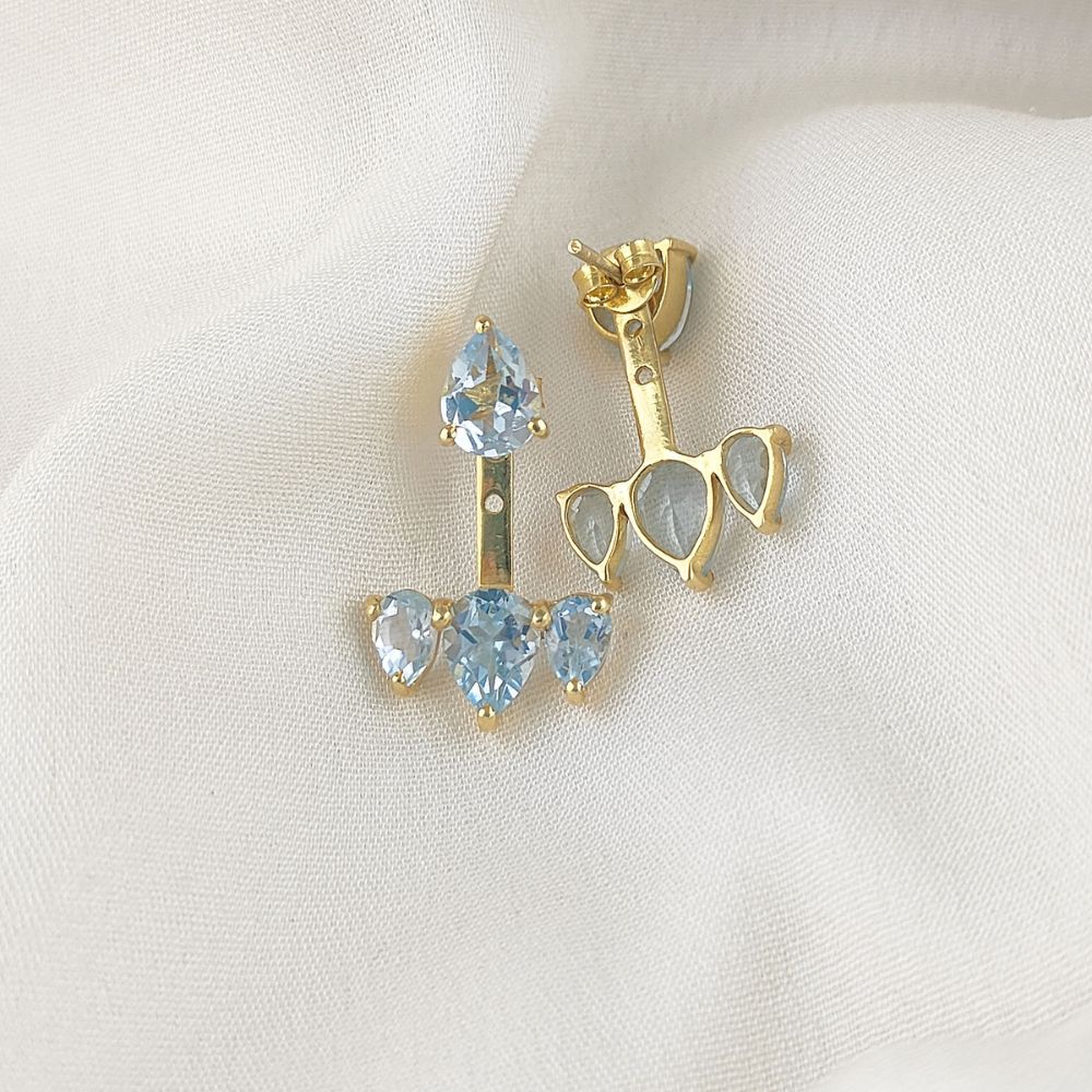 Minimalist Blue Topaz Ear Jacket Gold Plated Sterling Silver Jewelry