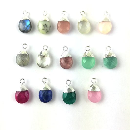 13x9mm Pear Multi-Gemstone Charm Pendant with Silver Electroplated Cap